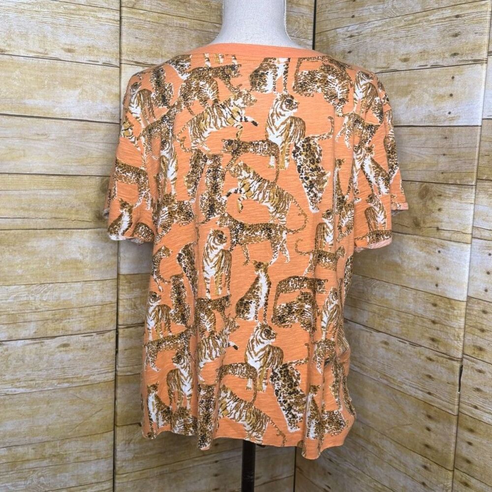 MAEVE ANTHROPOLOGIE ORANGE BIG CAT PRINT COTTON CASUAL EVERYDAY WEAR TOP LARGE - Picture 4 of 5